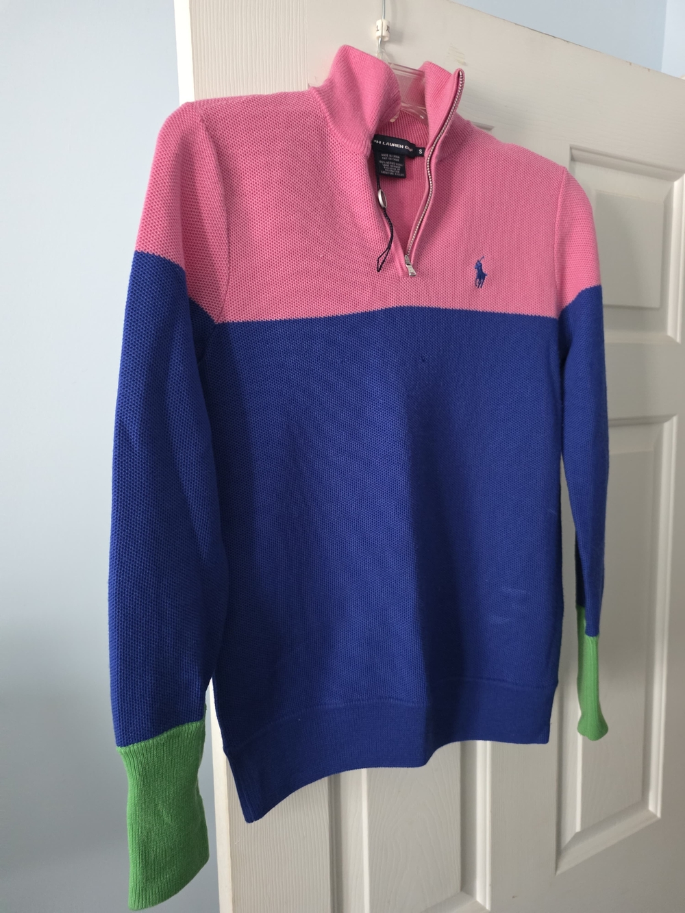 Ralph Lauren Pink, Blue & Green Colorblock Half-Zip Sweater